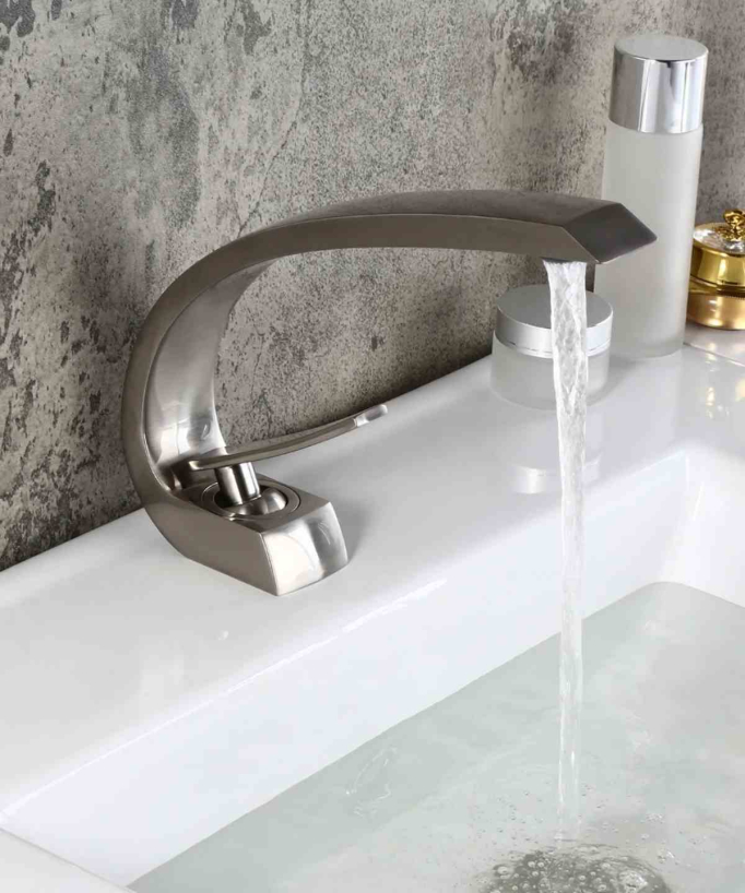 Basin Mixer Tap with Rounded Spout, Brushed Nickel - Skyros