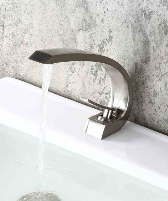 Basin Mixer Tap with Rounded Spout, Brushed Nickel - Skyros