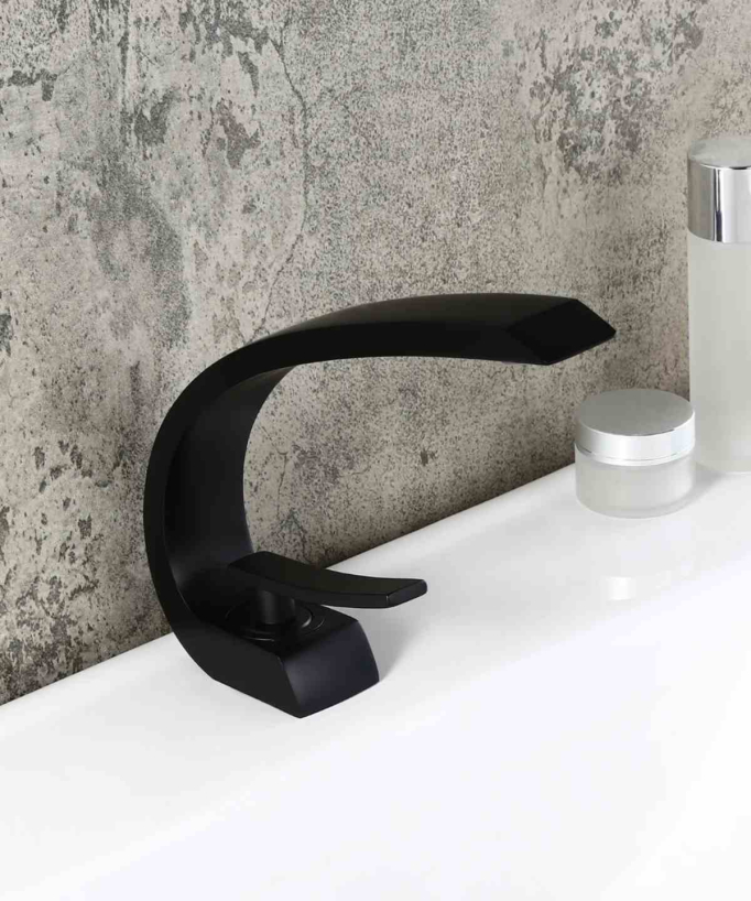 Basin Mixer Tap with Rounded Spout, Black - Skyros