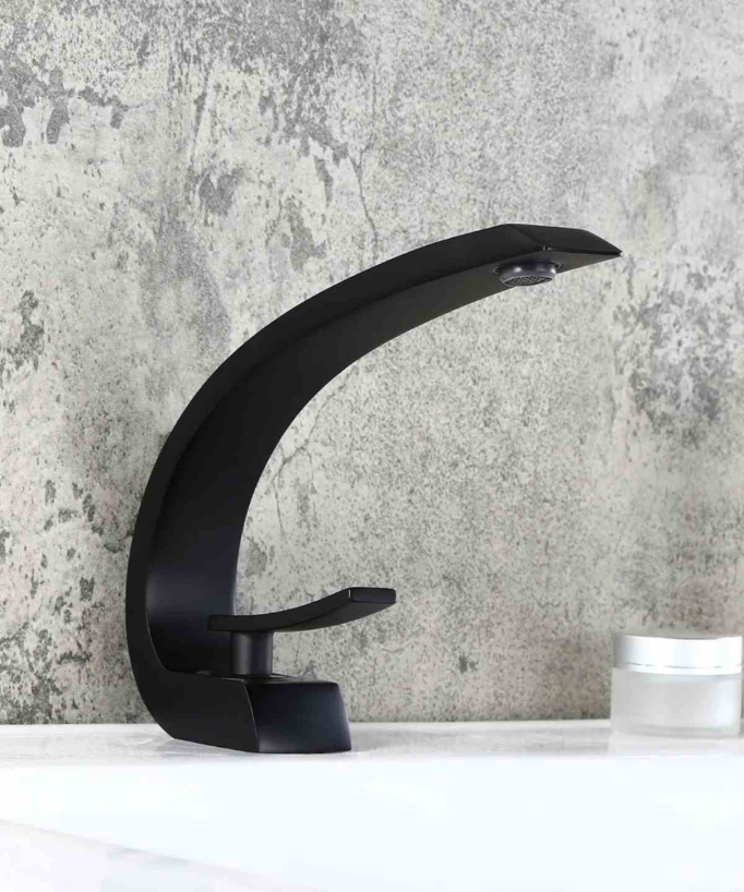 Basin Mixer Tap with Rounded Spout, Black - Skyros