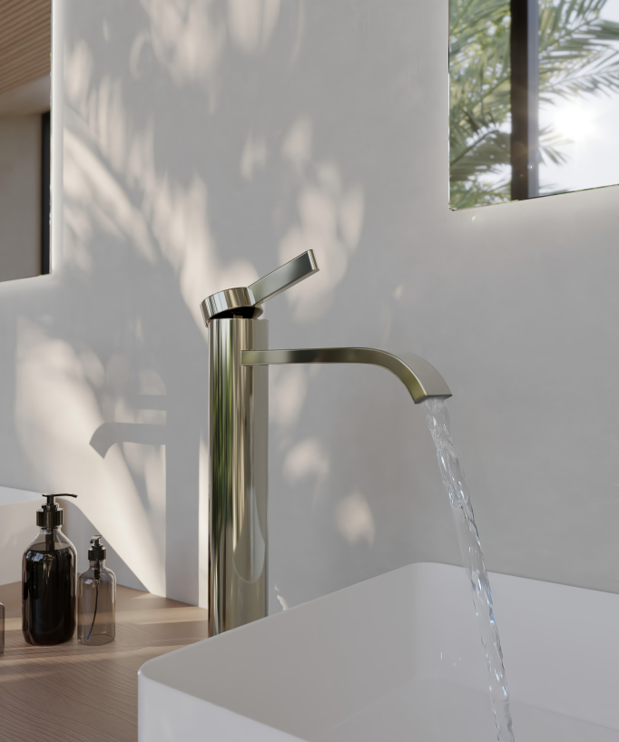 Tall vessel basin mixer tap champagne – Fiumina