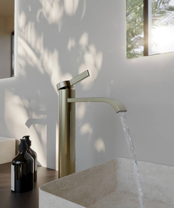 Tall vessel basin mixer tap brushed gold – Fiumina