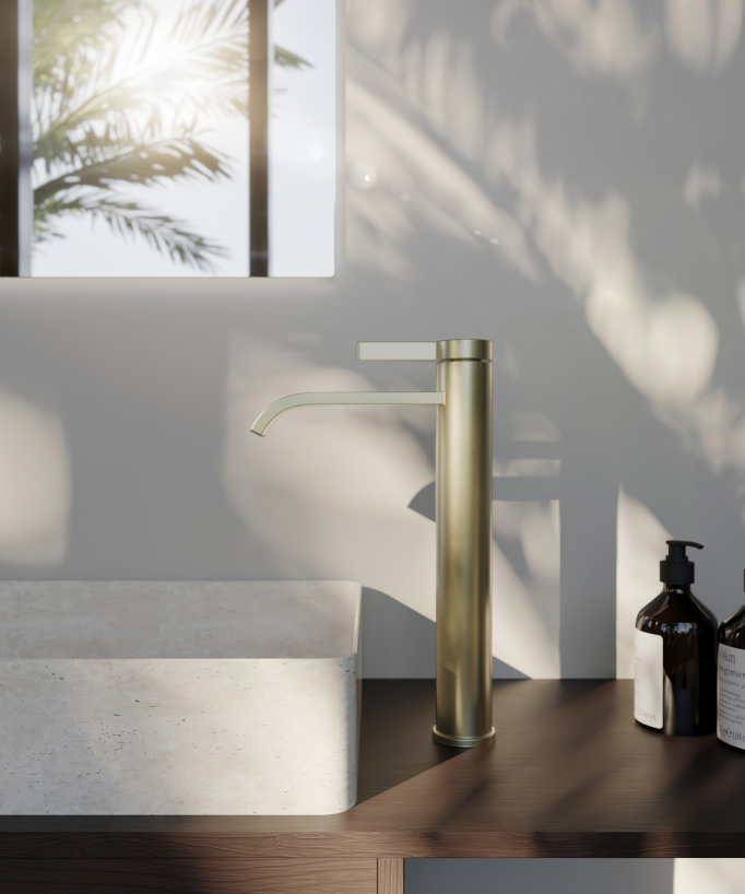 Tall vessel basin mixer tap brushed gold – Fiumina