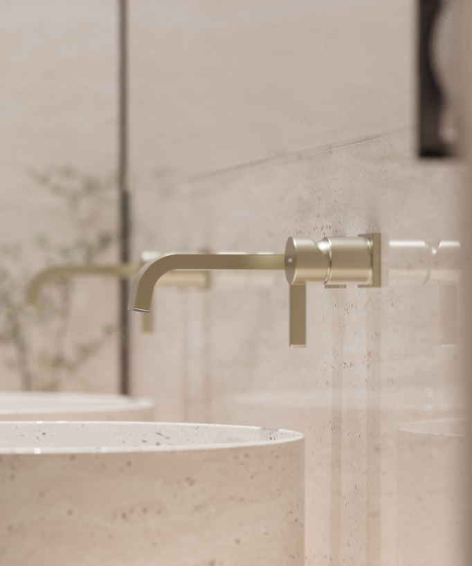 Wall-mounted waterfall basin mixer tap brushed gold – Fiumina