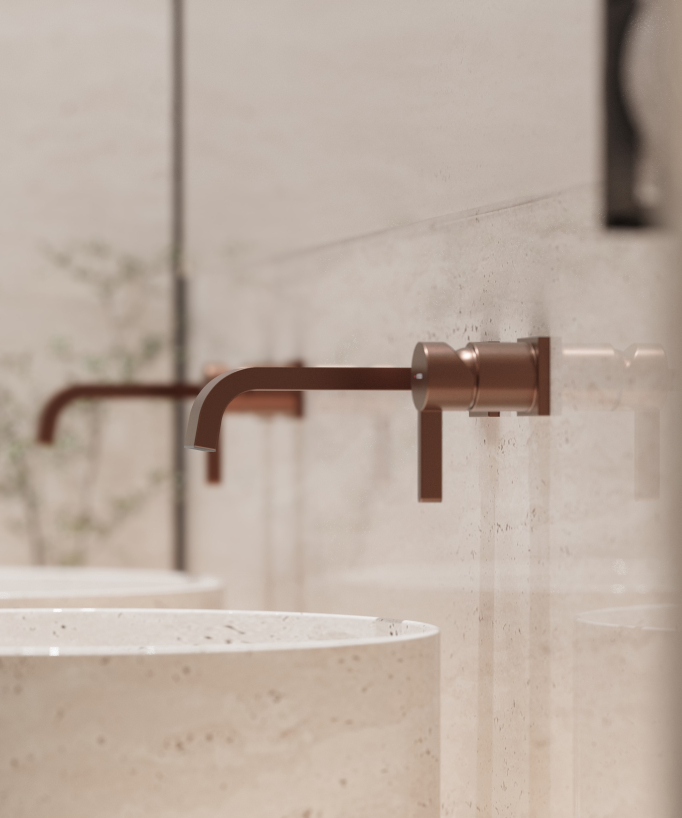 Wall-mounted waterfall basin mixer tap brushed rose gold – Fiumina