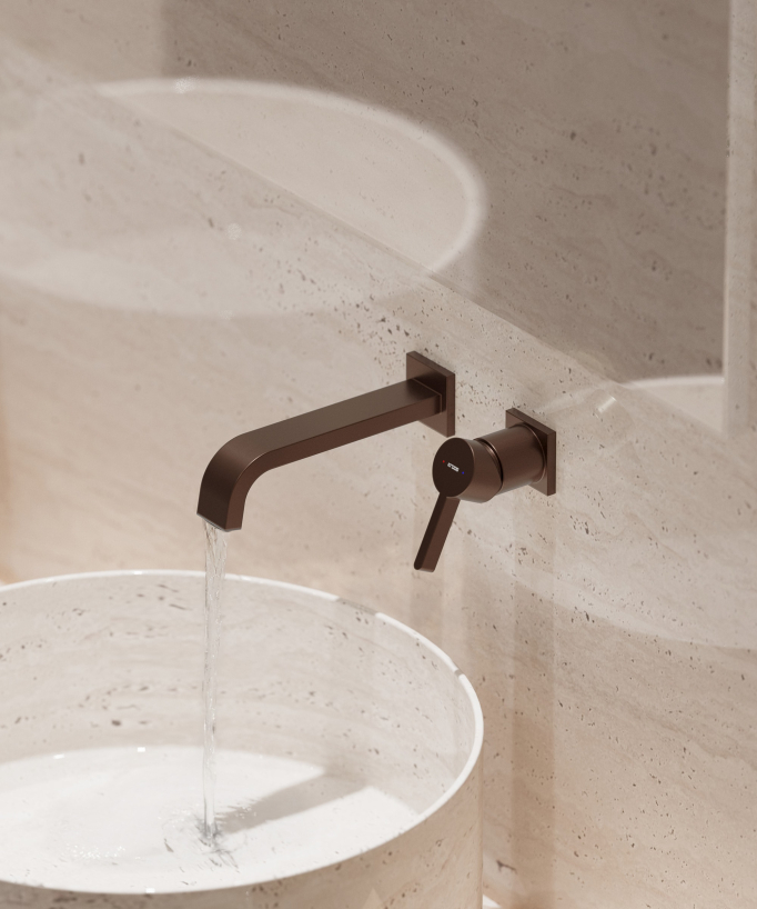 Wall-mounted waterfall basin mixer tap brushed rose gold – Fiumina