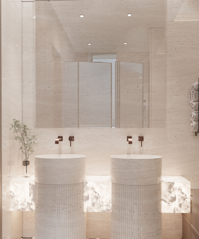 Wall-mounted waterfall basin mixer tap brushed rose gold – Fiumina