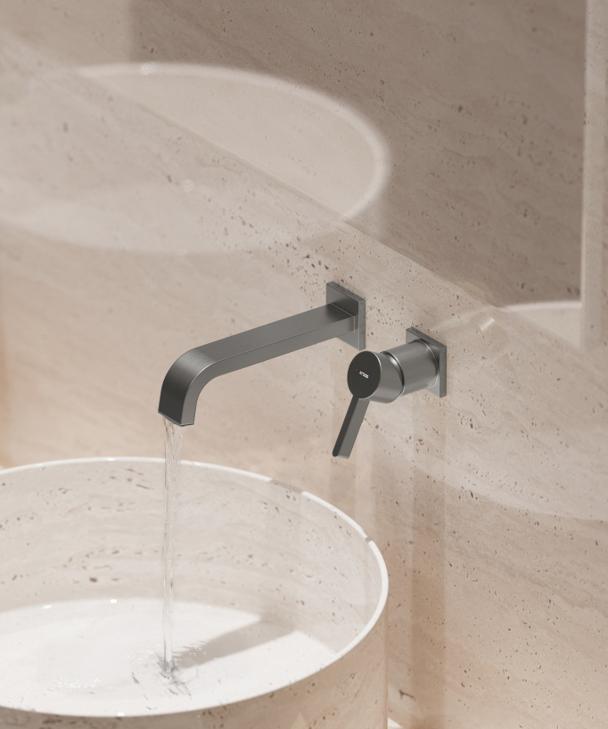 Wall-mounted waterfall basin mixer tap gunmetal – Fiumina