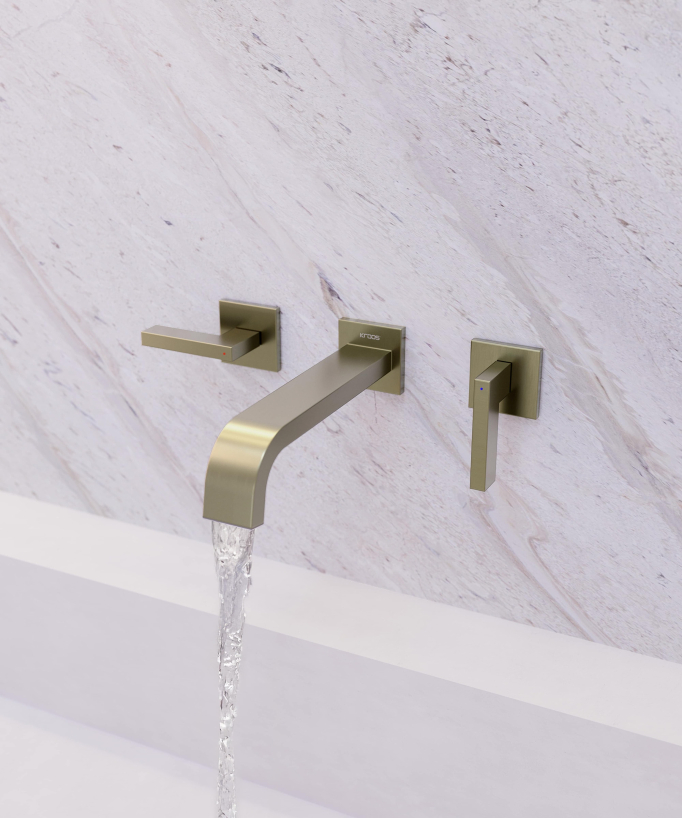 Wall-mounted basin tap set with two handles brushed gold – Fiumina