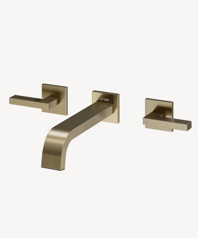 Wall-mounted basin tap set with two handles brushed gold – Fiumina