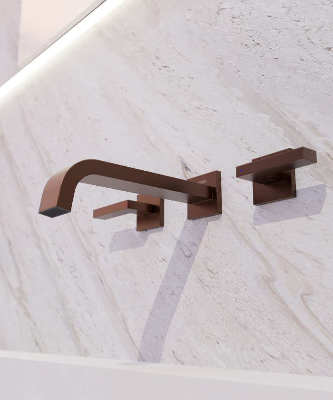 Wall-mounted basin mixer tap brushed rose gold - Fiumina