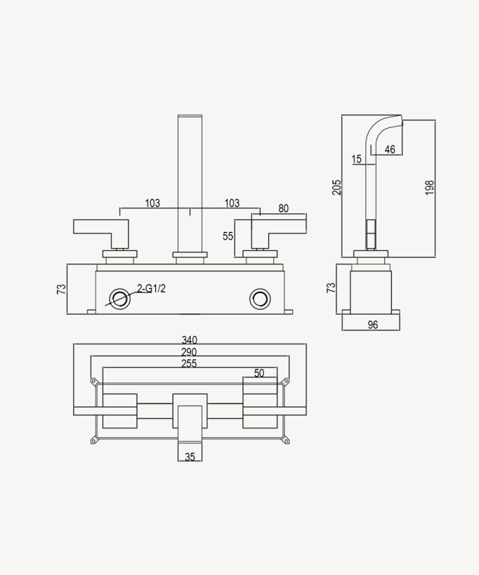 Wall-mounted basin mixer tap gunmetal - Fiumina