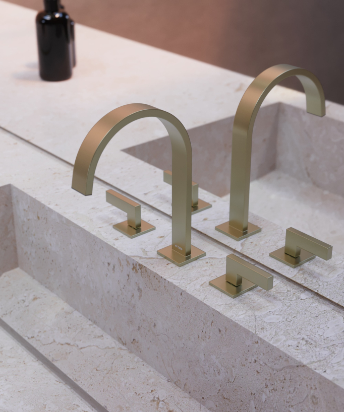 3-hole basin mixer tap brushed gold - Fiumina