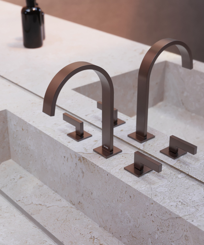 3-hole basin mixer tap brushed rose gold - Fiumina