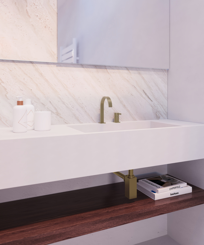 2-hole basin mixer tap brushed gold - Fiumina