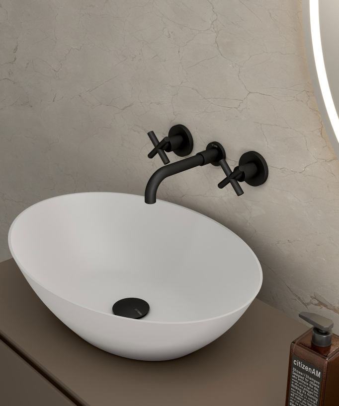 Wall-Mounted Basin Mixer, Black - Corbeau