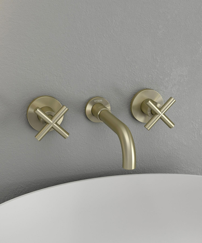 Wall-Mounted Basin Mixer, Brushed Gold - Corbeau
