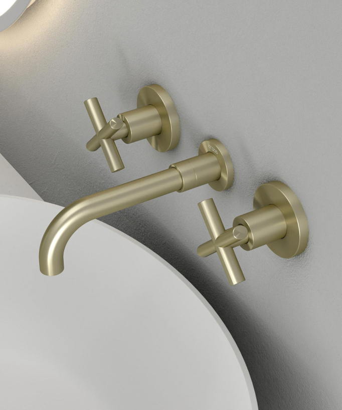 Wall-Mounted Basin Mixer, Brushed Gold - Corbeau