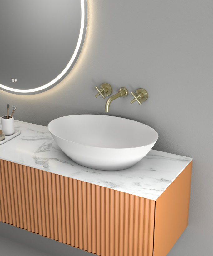 Wall-Mounted Basin Mixer, Brushed Gold - Corbeau