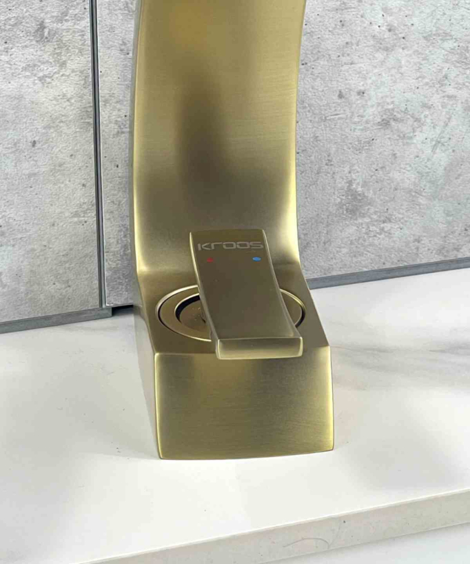 Basin Mixer Tap with Rounded Spout, Brushed Gold - Skyros