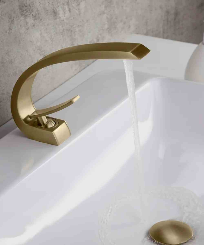 Basin Mixer Tap with Rounded Spout, Brushed Gold - Skyros
