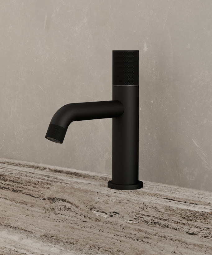 Designer Basin Mixer Tap, Black (Fixed Flow) - Leros