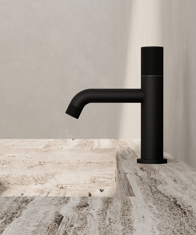Designer Basin Mixer Tap, Black (Fixed Flow) - Leros