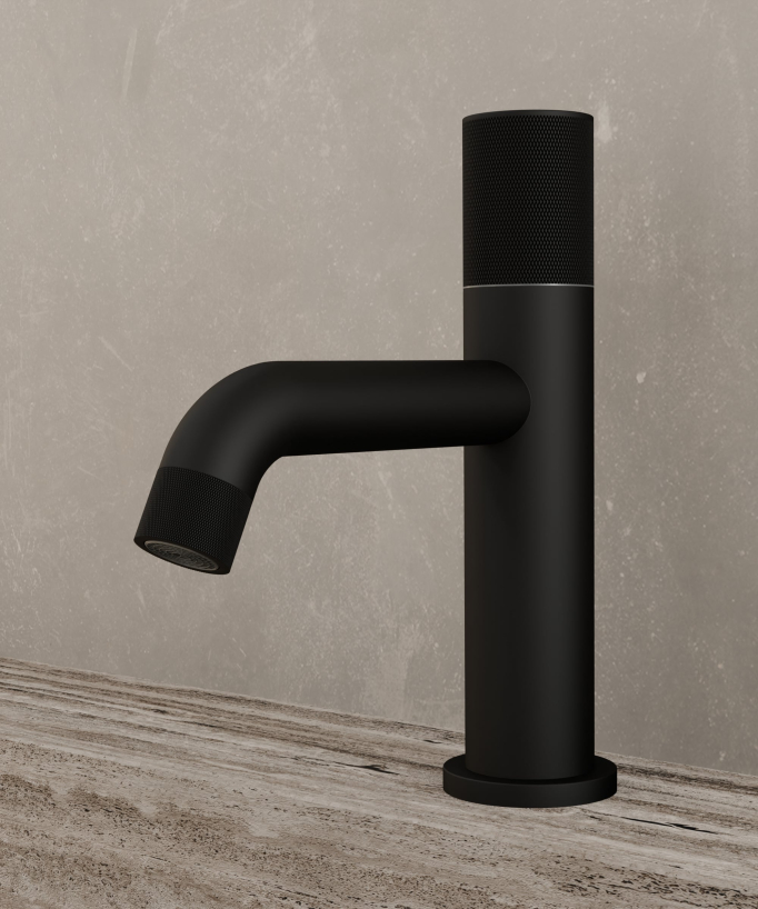 Designer Basin Mixer Tap, Black (Fixed Flow) - Leros