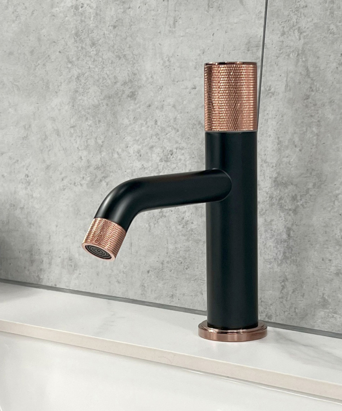 Designer Basin Mixer Tap, Black & Rose Gold - Leros