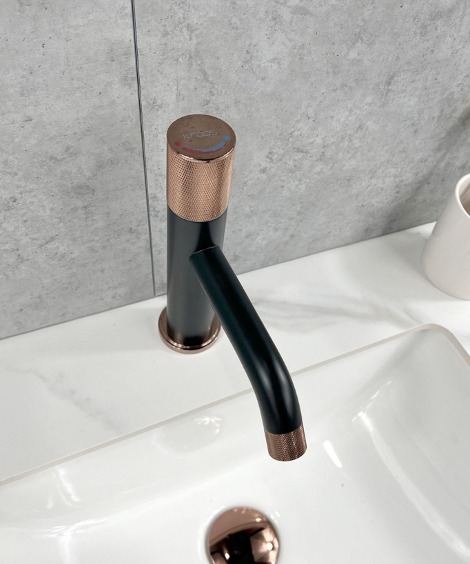Designer Basin Mixer Tap, Black & Rose Gold - Leros