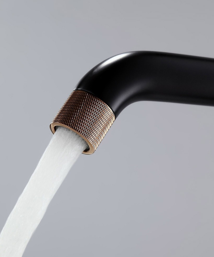 Designer Tall Basin Mixer Tap, Black & Rose Gold - Leros