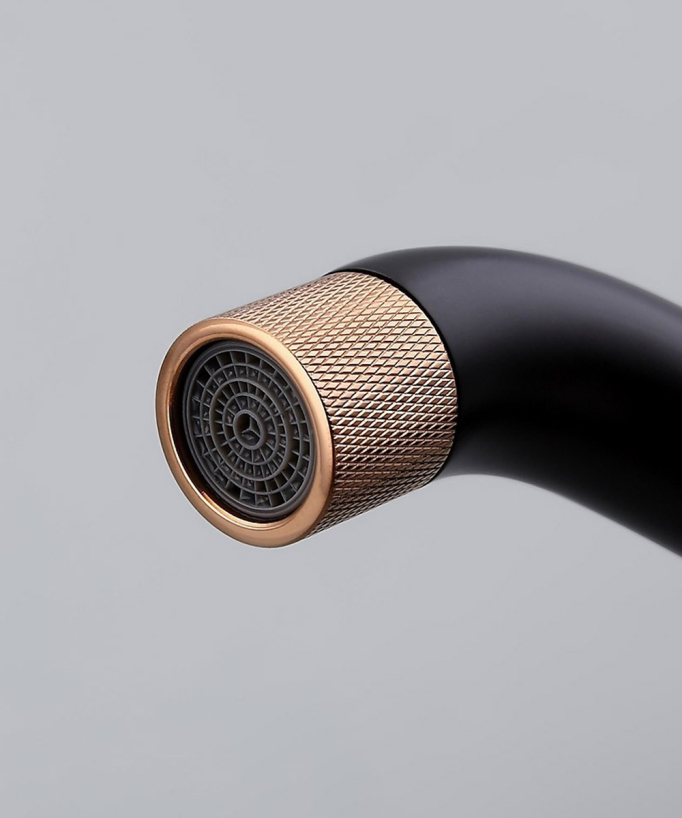 Designer Tall Basin Mixer Tap, Black & Rose Gold - Leros