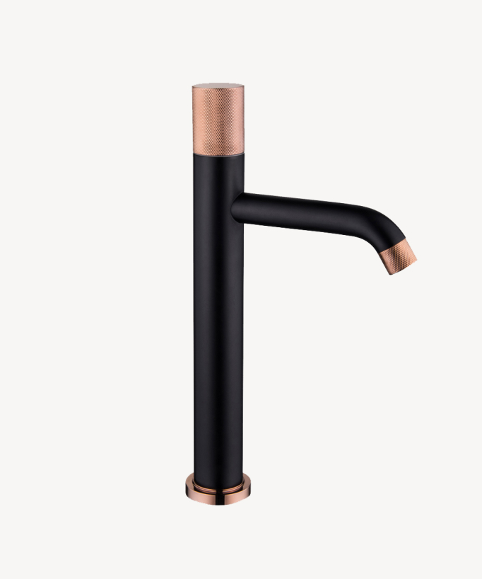 Designer Tall Basin Mixer Tap, Black & Rose Gold - Leros