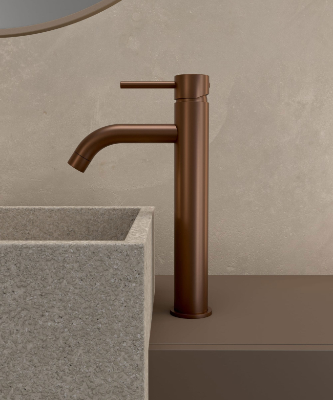 Tall Basin Mixer Tap, Brushed Rose Gold - Corbeau