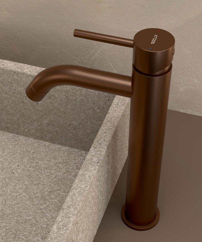 Tall Basin Mixer Tap, Brushed Rose Gold - Corbeau