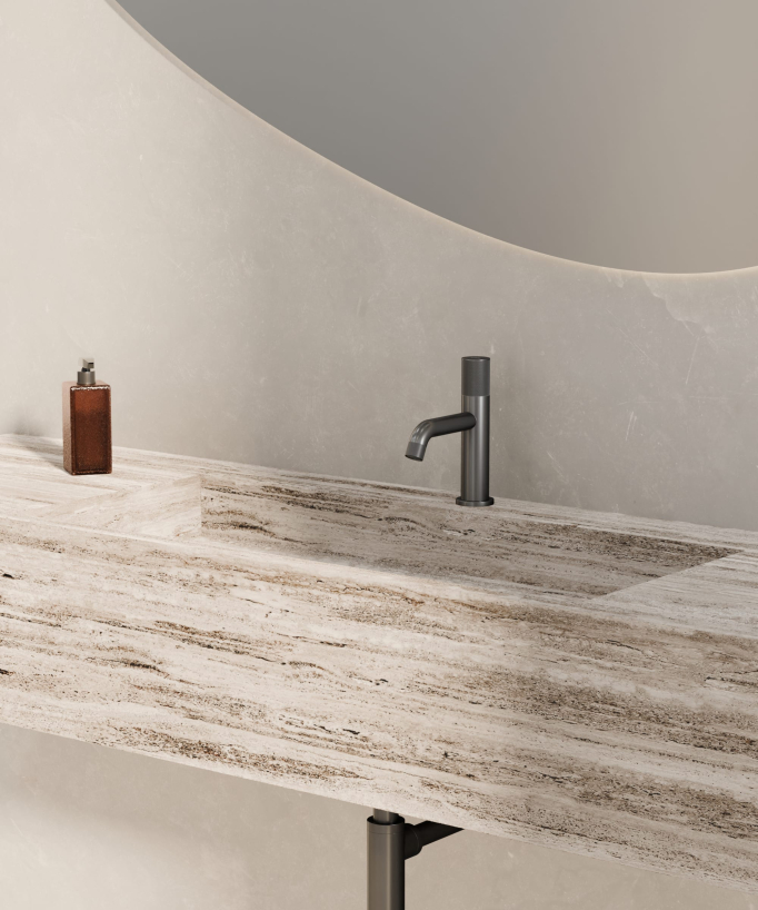Designer basin mixer tap without flow control gunmetal - Leros