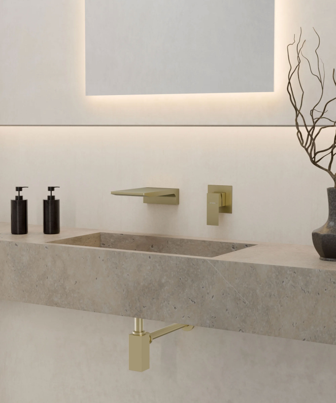 Wall-Mounted Waterfall Basin Mixer, Brushed Gold - Thilia