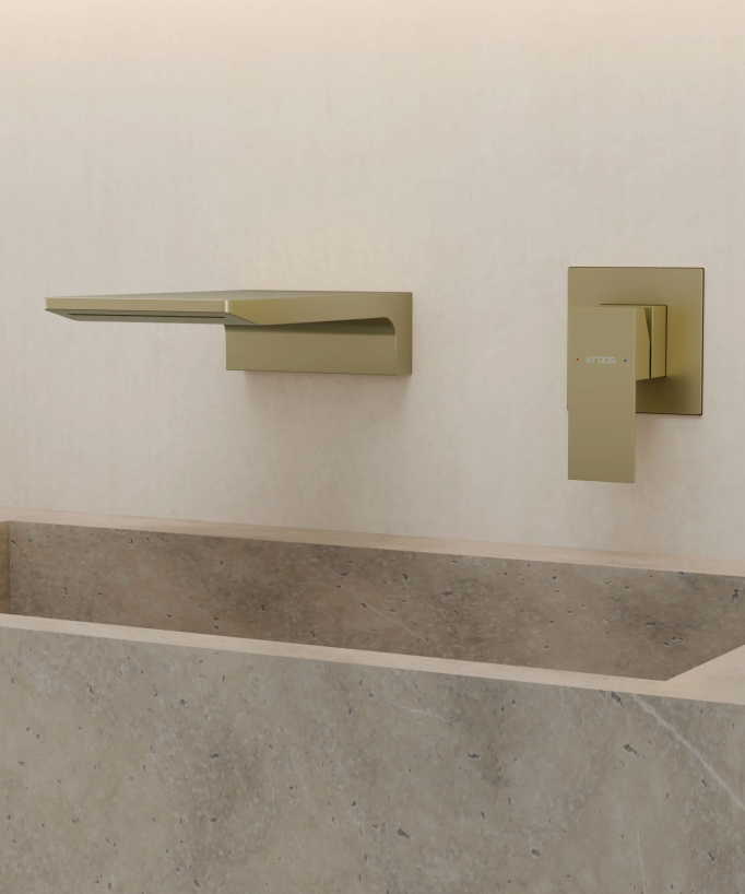 Wall-Mounted Waterfall Basin Mixer, Brushed Gold - Thilia