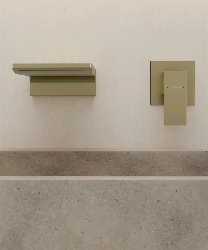Wall-Mounted Waterfall Basin Mixer, Brushed Gold - Thilia