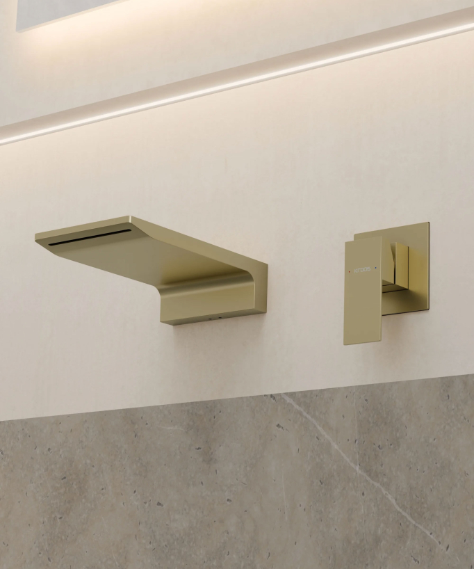 Wall-Mounted Waterfall Basin Mixer, Brushed Gold - Thilia