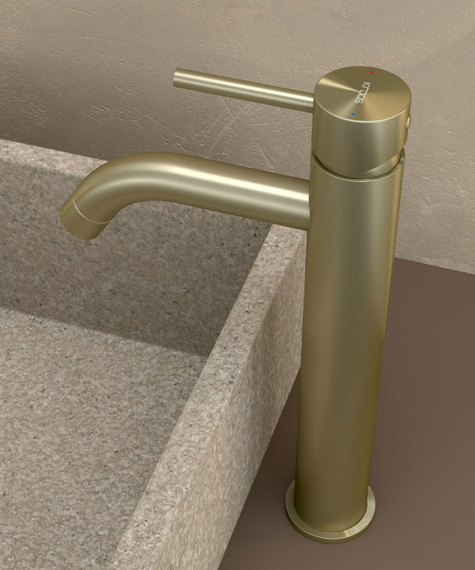 Tall Basin Mixer Tap, Brushed Gold - Corbeau