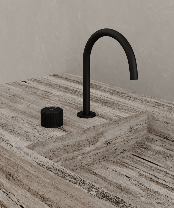 Wall-mounted 2-hole basin mixer tap without flow control black - Leros