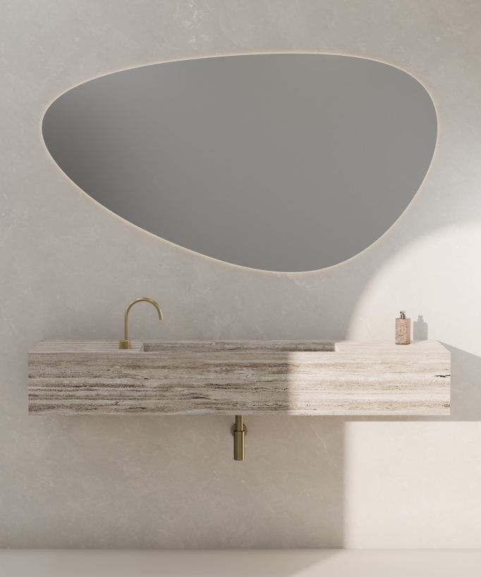Wall-mounted 2-hole basin mixer tap without flow control brushed gold - Leros