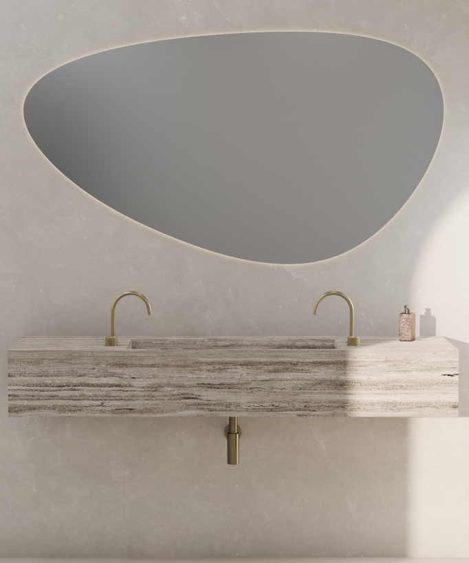 Wall-mounted 2-hole basin mixer tap without flow control brushed gold - Leros