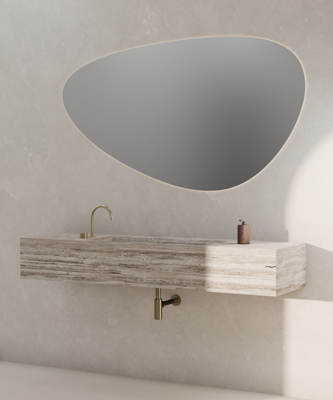 Wall-mounted 2-hole basin mixer tap without flow control brushed gold - Leros