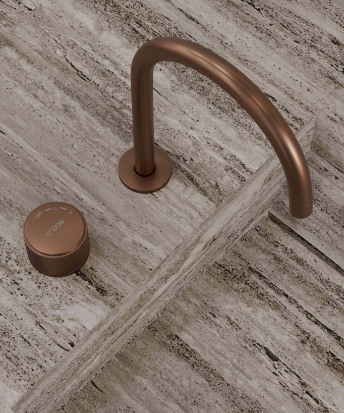 Wall-mounted 2-hole basin mixer tap without flow control brushed rose gold - Leros