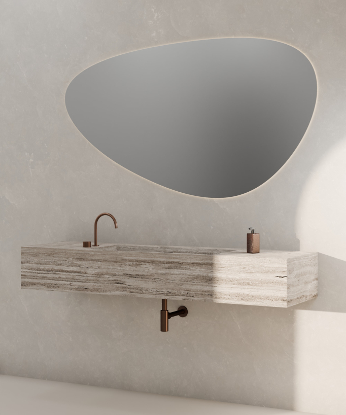 Wall-mounted 2-hole basin mixer tap without flow control brushed rose gold - Leros