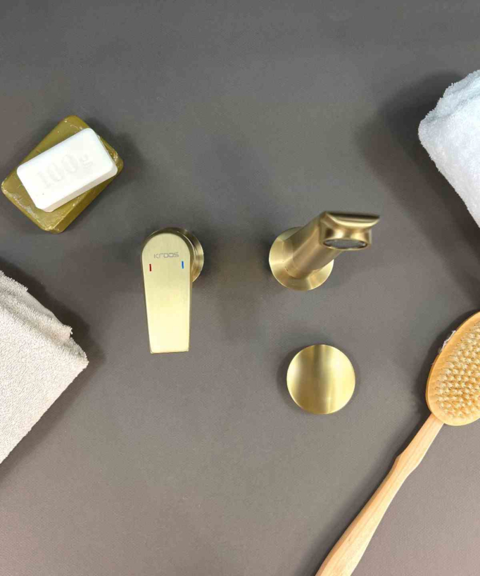 Wall-Mounted Basin Mixer, Brushed Gold - Ptolemy