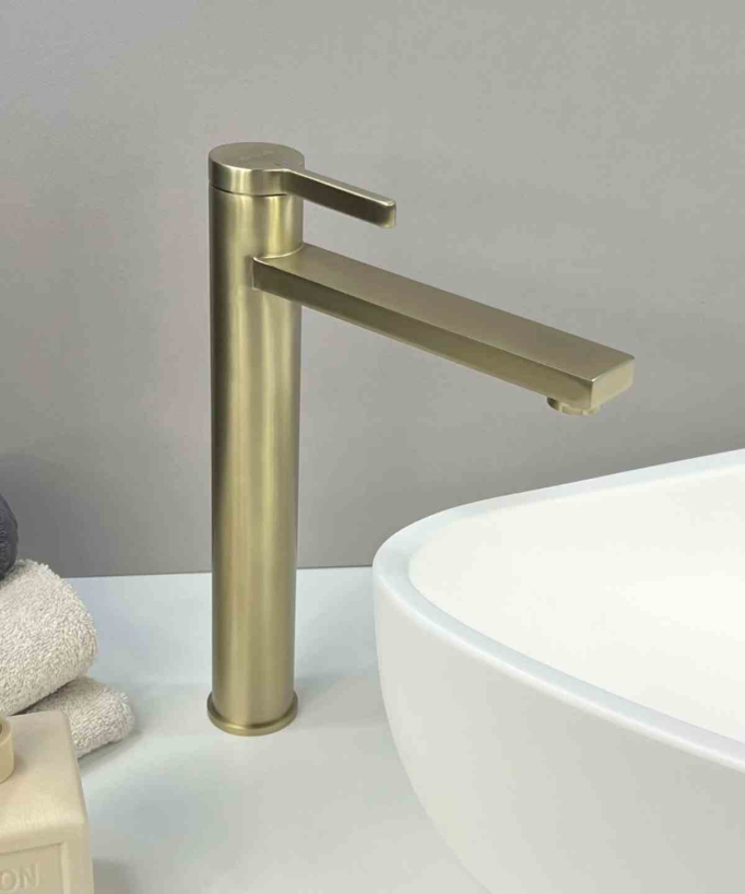 Tall Basin Mixer Tap, Brushed Gold - Mintaka