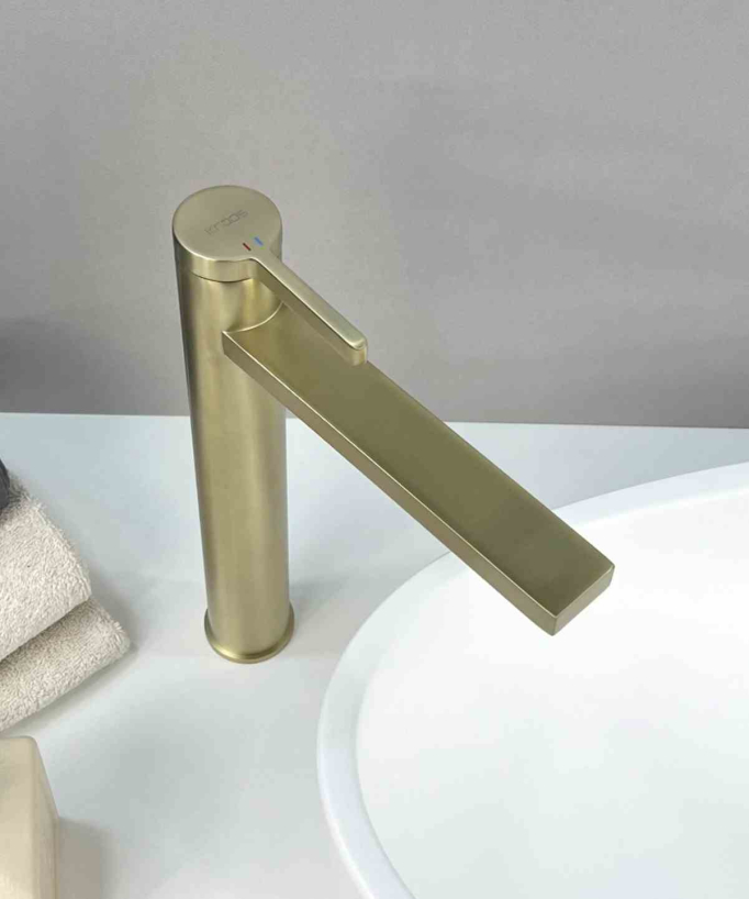 Tall Basin Mixer Tap, Brushed Gold - Mintaka